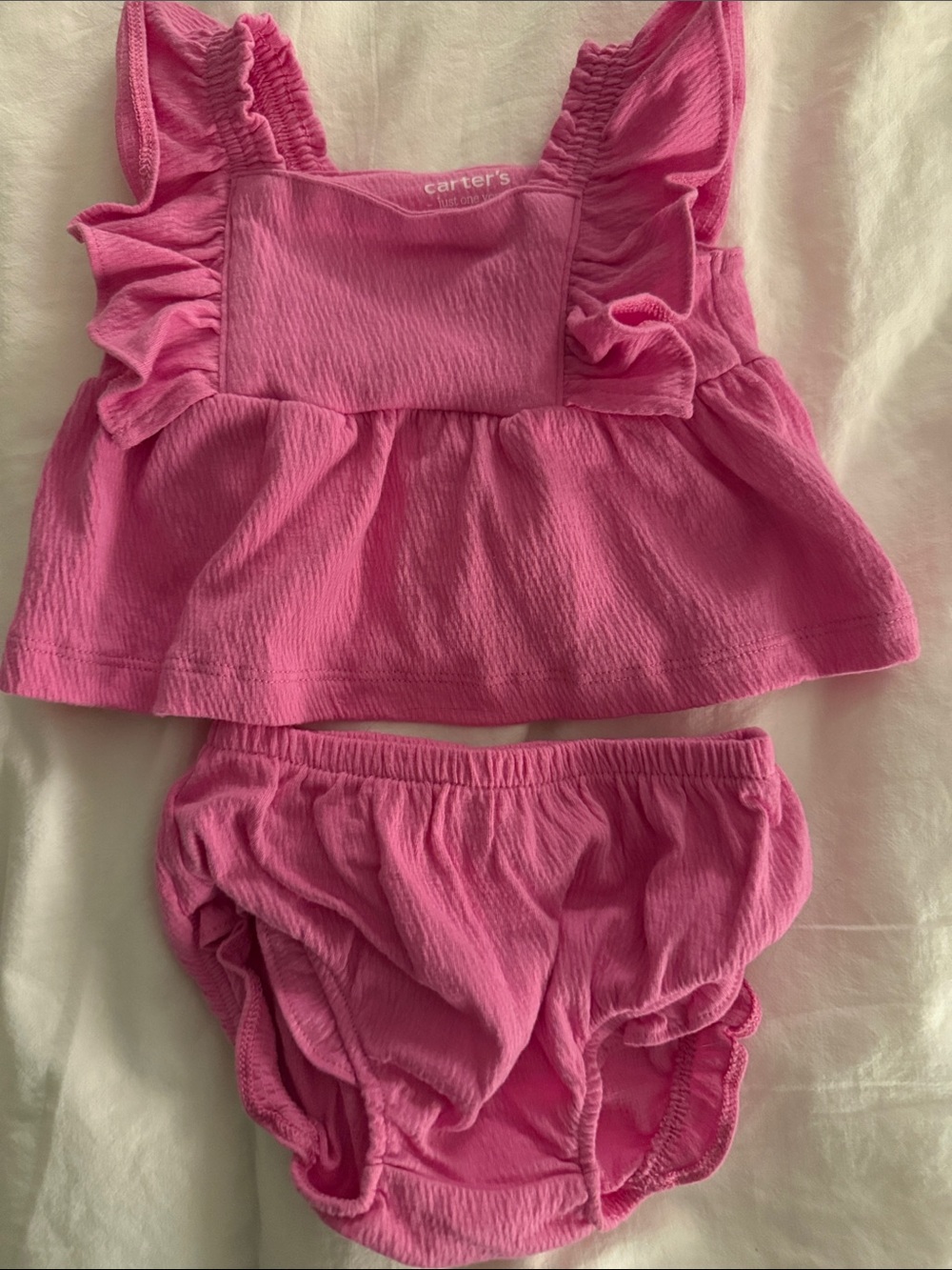 Carter's Bright Pink Ruffle Tank Top with Matching Diaper Cover